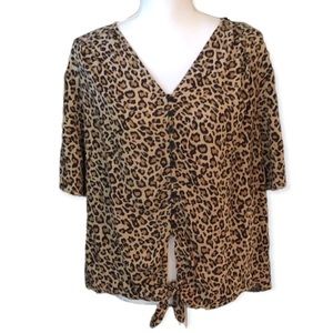 Beachlunchlounge Leopard Print Tie Front Button Up Shirt Top Size XL